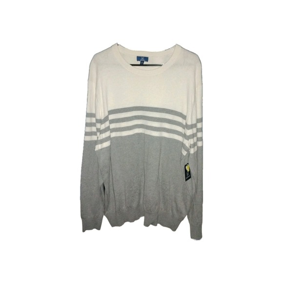 George Mens XL Crew Sweater Gray Heather and White Long Sleeve Pullover Thin NWT - Picture 1 of 8